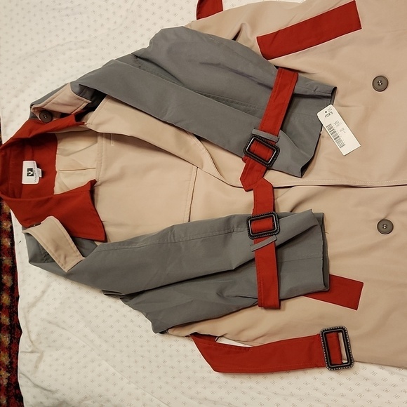 NWT Vicky and Lucas color block double-breasted trench coat sz L midi - Picture 14 of 14